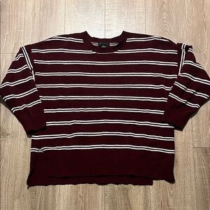 Sanctuary Burgundy and White Striped Crewneck Sweater